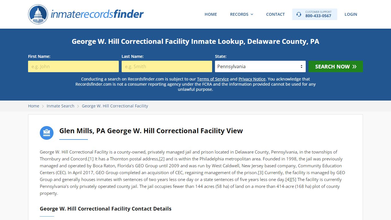 George W. Hill Correctional Facility Roster & Inmate ...
