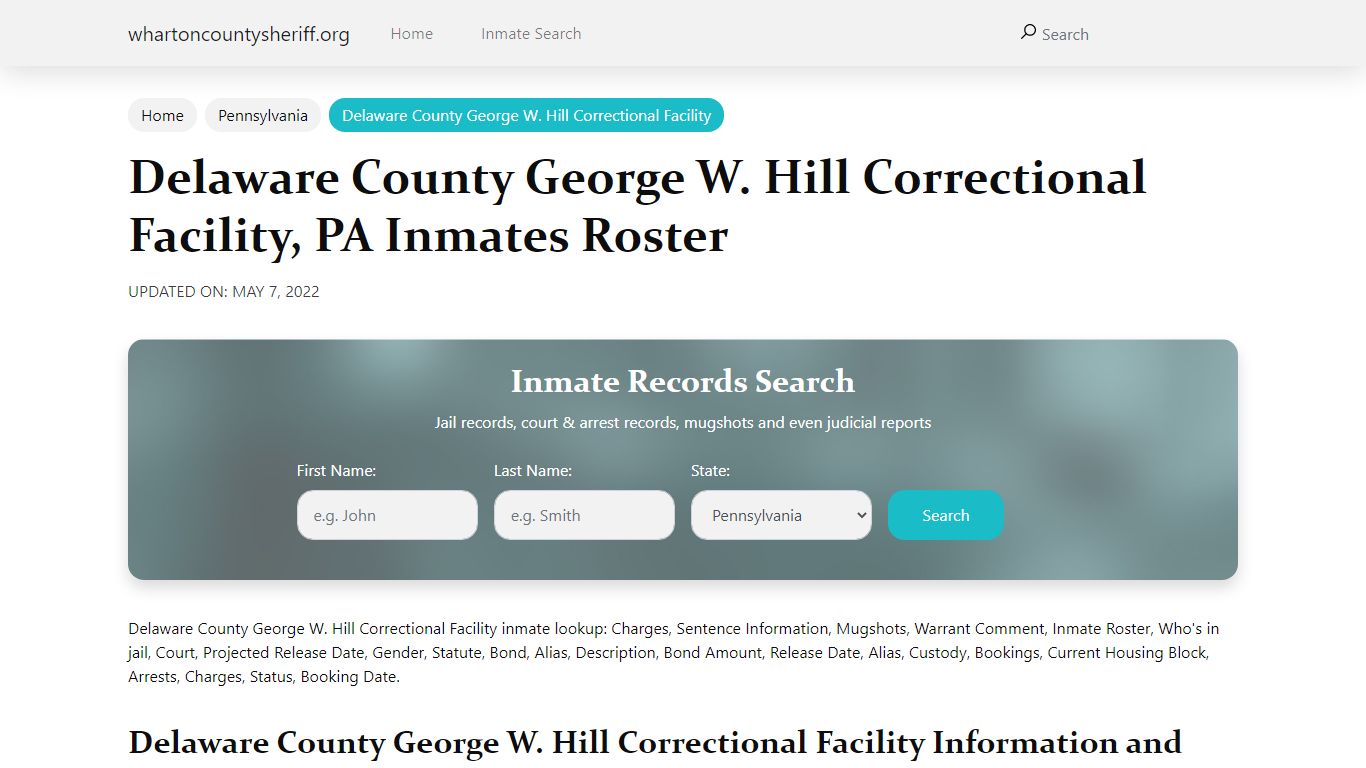 Delaware County George W. Hill Correctional Facility, PA ...